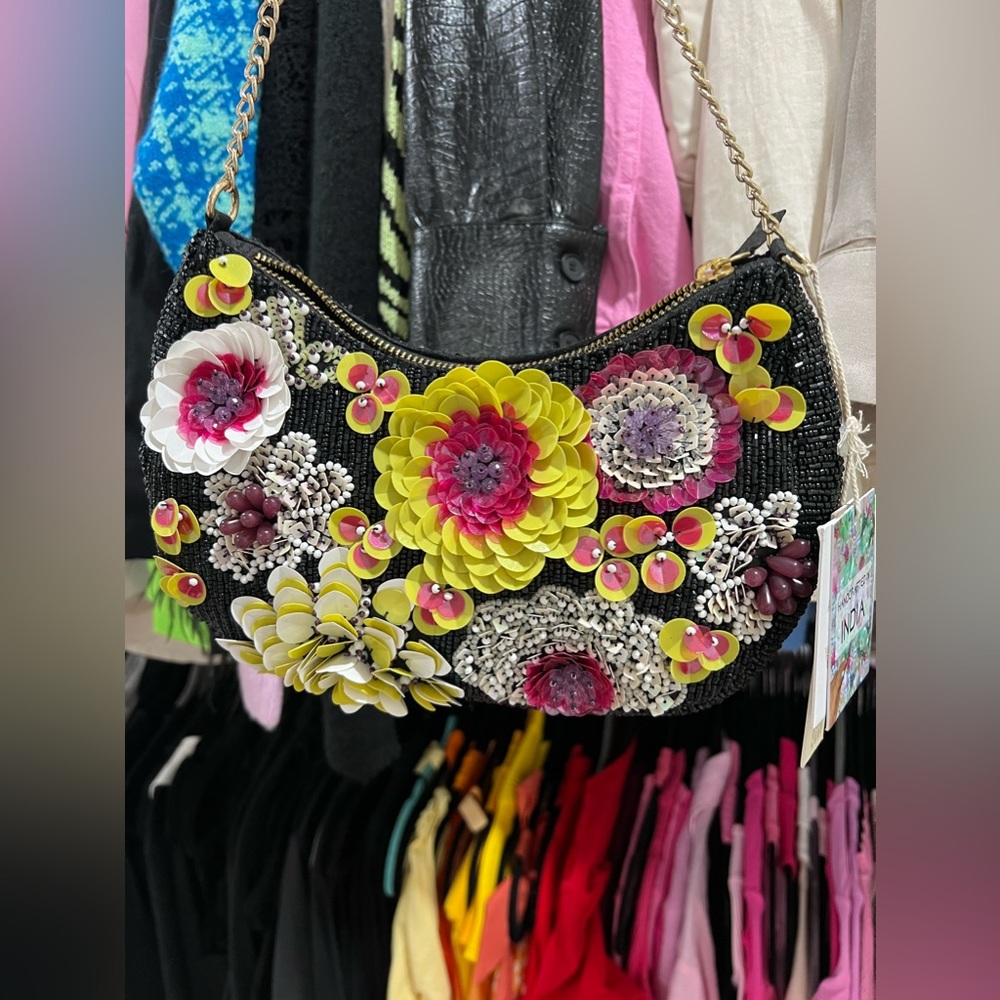 Flower beaded handbag